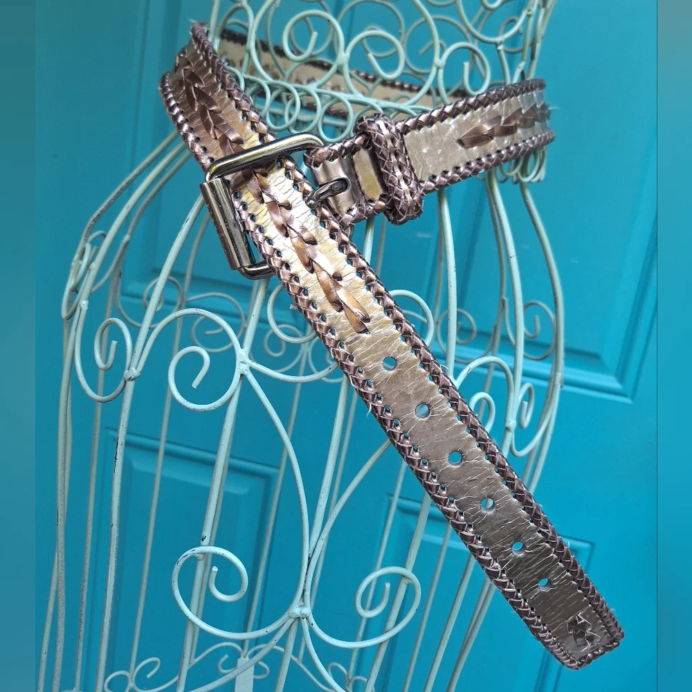 Genuine Leather Vintage Belt Womens Metallic Wide Braided Cowgirl Rodeo
